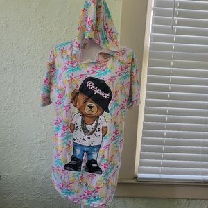 Mens Legend Short Sleeve hoodie Graphic Paint Splatter Multi Color bear XL.